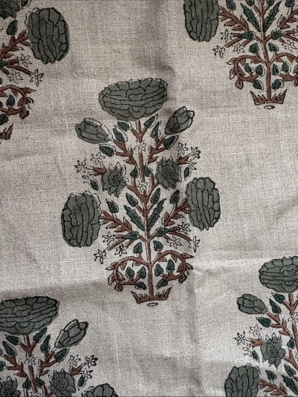 Printed Botanical Linen Pillow Sham - Green on Cream